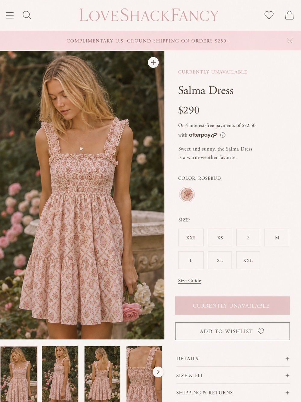 LoveShackFancy Salma Dress — Rosebud Pink Floral Mini